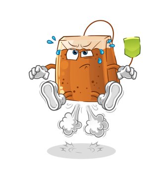 Çay poşeti osuruktan atlama illüstrasyonu. karakter vektörü