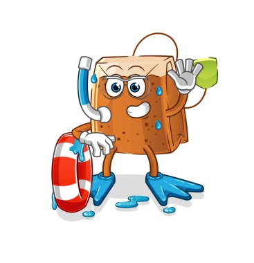 Şamandıra maskotlu bir yüzücü. çizgi film vektörü