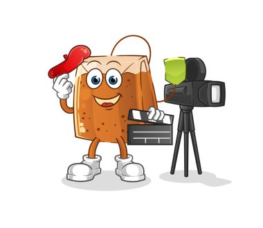 Çay poşeti yönetmen maskotu. çizgi film vektörü