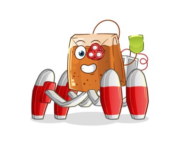 Çay poşeti gelecekteki robot vektörü. çizgi film karakteri