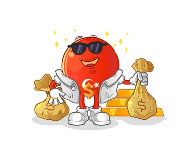 Türk bayrağı zengini. çizgi film maskotu vektörü