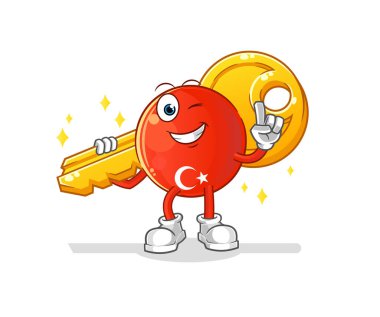 Türk bayrağı anahtar maskotu taşıyor. çizgi film vektörü