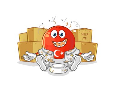 Evsiz Türk bayrağı. çizgi film maskotu vektörü