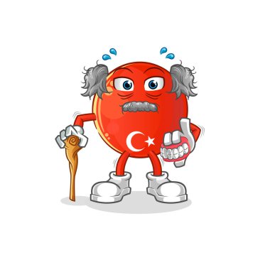 Türk bayrağı, beyaz saçlı yaşlı adam. karakter vektörü