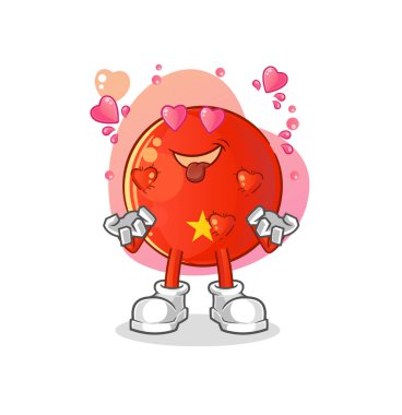 Vietnam bayrağı aşk vektörünü deviriyor. çizgi film karakteri