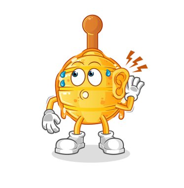 Ahşap bal kovanı kulak misafiri olma vektörü. çizgi film karakteri