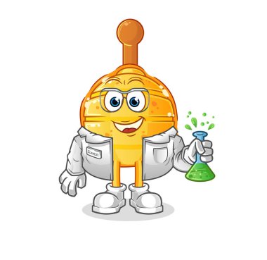 Ahşap balayı avcısı bilim adamı karakteri. çizgi film maskotu vektörü