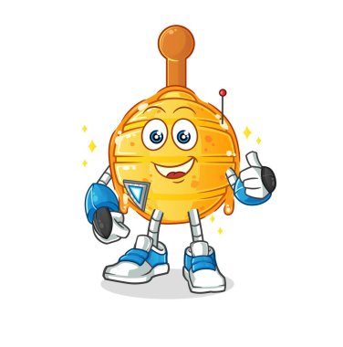 Tahta ballı ayı avcısı robot karakter. çizgi film maskotu vektörü