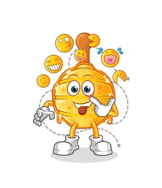 Ahşap balı yalayıcı güler ve alay eder. çizgi film maskotu vektörü