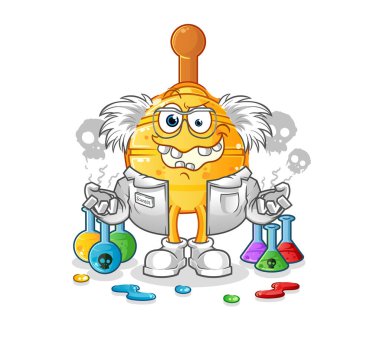 Tahta ballı şeker delisi bilim adamı illüstrasyonu. karakter vektörü