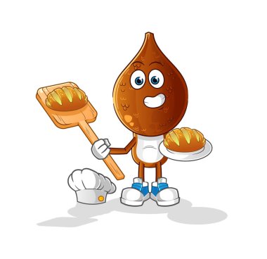 Yılan meyveli çizgi film fırıncısı ve ekmek. çizgi film maskotu vektörü