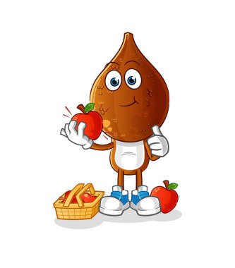 Yılan meyvesi kafalı çizgi film bir elma çizimi yiyor. karakter vektörü