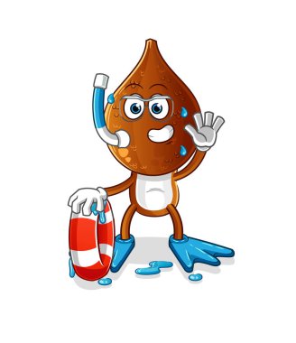 Şamandıra maskotlu yılan başlı çizgi film yüzücüsü. çizgi film vektörü