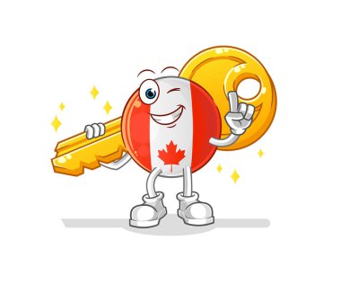 Kanada bayrağı anahtar maskotu taşıyor. çizgi film vektörü
