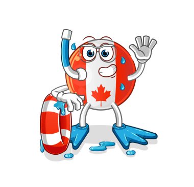 Şamandıra maskotuyla Kanada bayrağı yüzücüsü. çizgi film vektörü