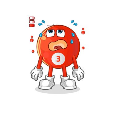 Kırmızı bilardo topu, düşük batarya maskotu. çizgi film vektörü