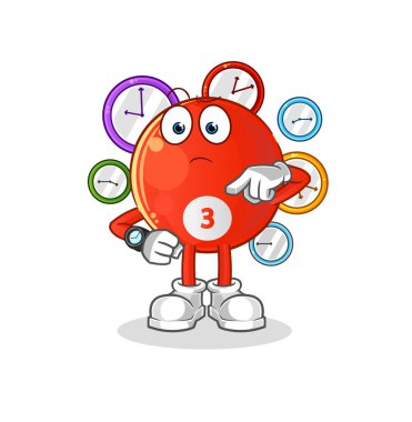 Kırmızı bilardo topu ve kol saati çizgi filmi. çizgi film maskotu vektörü