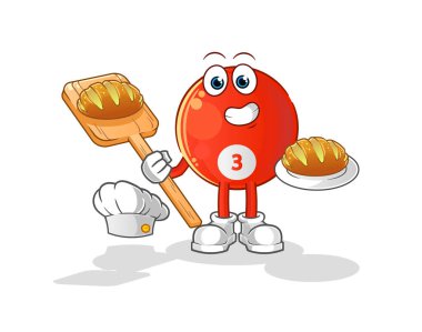 Kırmızı bilardo topu fırıncısı ve ekmek. çizgi film maskotu vektörü