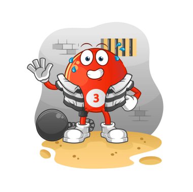 Kırmızı bilardo topu suçlusu hapiste. çizgi film karakteri