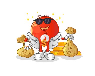 Kırmızı bilardo topu zengini. çizgi film maskotu vektörü