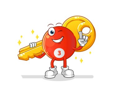 Kırmızı bilardo topu anahtar maskotu taşır. çizgi film vektörü