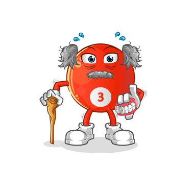 Kırmızı bilardo topu, beyaz saçlı yaşlı adam. karakter vektörü