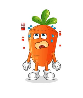 Havuç düşük batarya maskotu. çizgi film vektörü