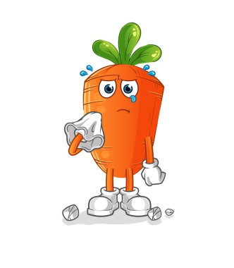 Havuç peçeteyle ağlar. çizgi film maskotu vektörü