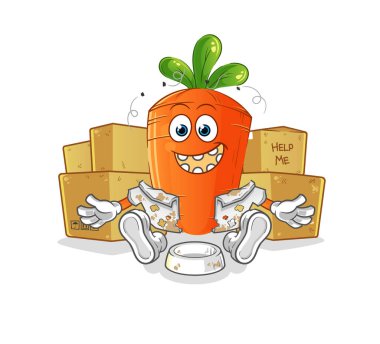 Evsiz havuç karakteri. çizgi film maskotu vektörü