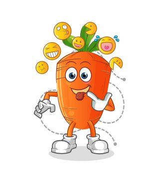 Havuç güler ve karakterle alay eder. çizgi film maskotu vektörü