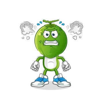 Yeşil Hindistan cevizi kafalı karikatür çok kızgın bir maskot. çizgi film vektörü