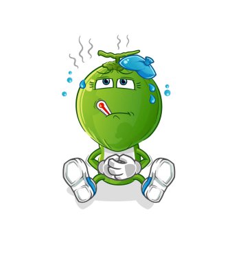 Yeşil hindistan cevizi kafalı hasta vektör. çizgi film karakteri