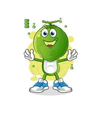 Yeşil hindistan cevizi kafalı çizgi film karakteri. çizgi film maskotu vektörü