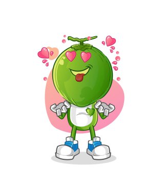 Yeşil Hindistan cevizi kafalı çizgi film karakteri Fallin Love vektörü. çizgi film karakteri