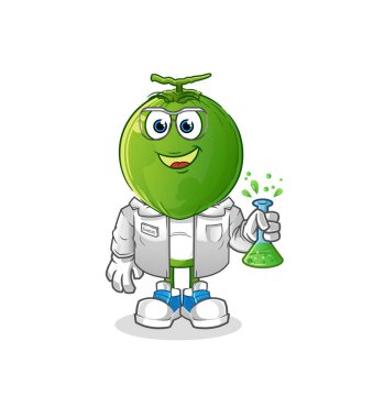 Yeşil Hindistan cevizi kafalı çizgi film bilim adamı karakteri. çizgi film maskotu vektörü