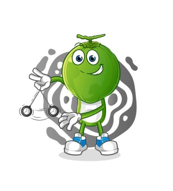 Yeşil hindistan cevizi kafalı çizgi film hipnotize ediyor. çizgi film maskotu vektörü