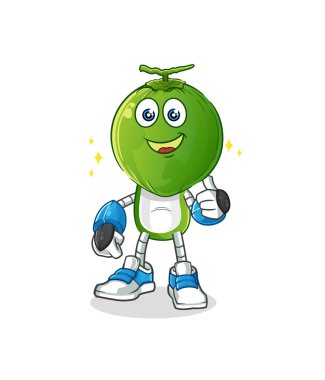 Yeşil hindistan cevizi kafalı robot karakter. çizgi film maskotu vektörü