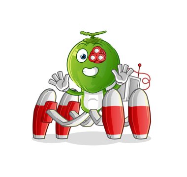 Yeşil hindistan cevizi kafalı çizgi film gelecek robot vektörü. çizgi film karakteri