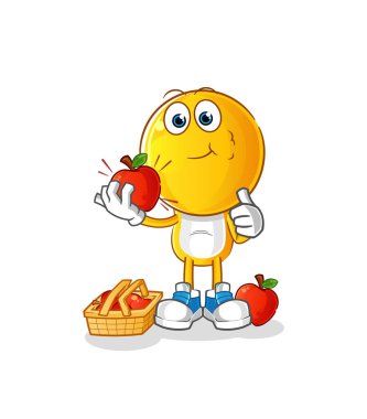 Elma çizimi yiyen bir çizgi film karakteri. karakter vektörü