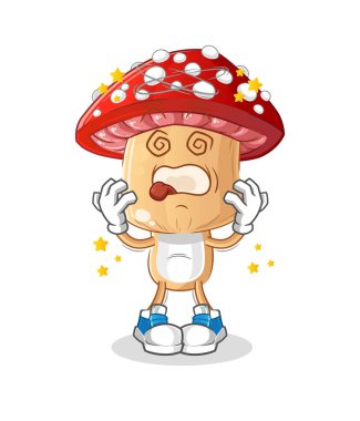 Kırmızı mantar kafalı çizgi film baş döndürücü maskotu. çizgi film vektörü