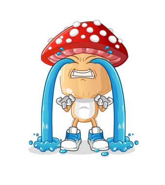 Kırmızı mantar kafalı karikatür ağlayan illüstrasyon. karakter vektörü