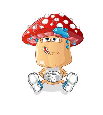 Kırmızı mantar kafalı karikatür hastası vektör. çizgi film karakteri