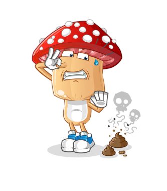 Kokuşmuş atık resimli kırmızı mantar kafası çizgi filmi. karakter vektörü