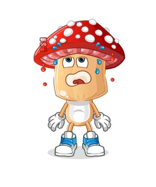 Kırmızı mantar kafası çizgi film düşük batarya maskotu. çizgi film vektörü