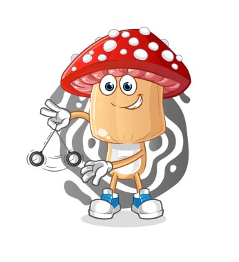 Kırmızı mantar kafalı çizgi film hipnotize ediyor. çizgi film maskotu vektörü