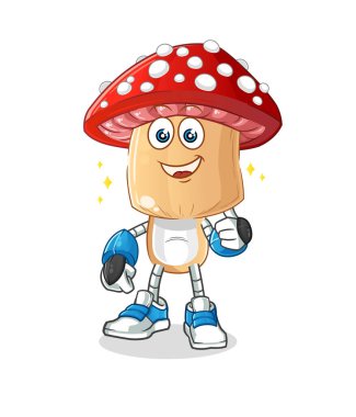 Kırmızı mantar kafalı robot karakter. çizgi film maskotu vektörü
