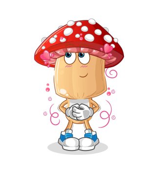 Kırmızı mantar başlı karikatür utangaç vektör. çizgi film karakteri