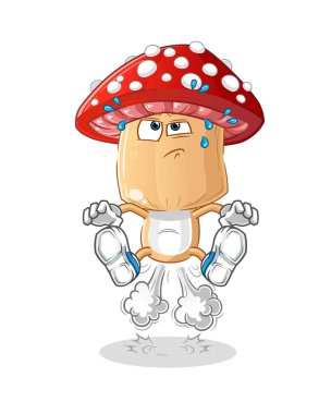 Kırmızı mantar kafalı çizgi film osuruk atlama illüstrasyonu. karakter vektörü