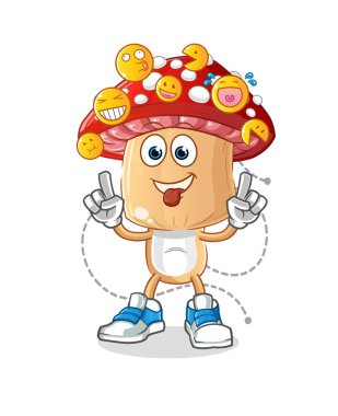 Kırmızı mantar kafası çizgi film karakteri gülüşü ve alay karakteri. çizgi film vektörü