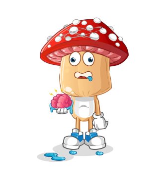 Kırmızı mantar kafa karikatürü, beyin vektörü değil. çizgi film karakteri